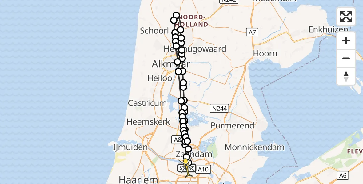 Routekaart van de vlucht: Lifeliner 1 naar Amsterdam Heliport, Frans Marspad
