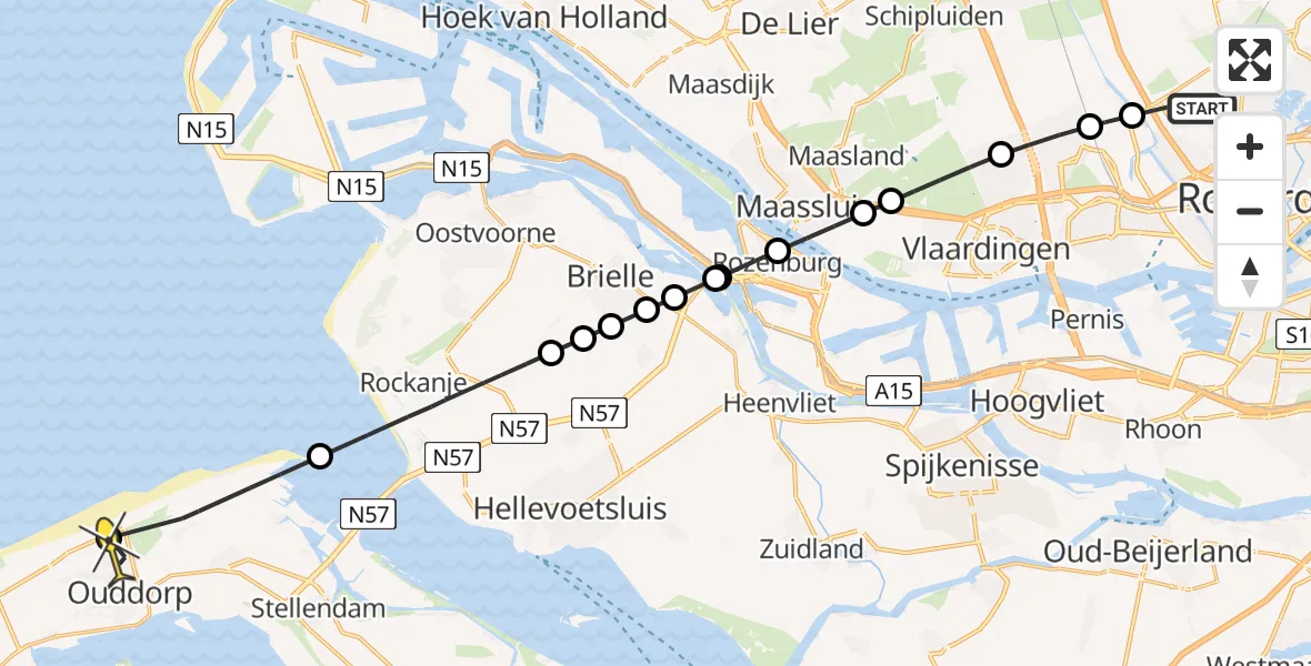 Routekaart van de vlucht: Lifeliner 2 naar Ouddorp, Matlingeweg