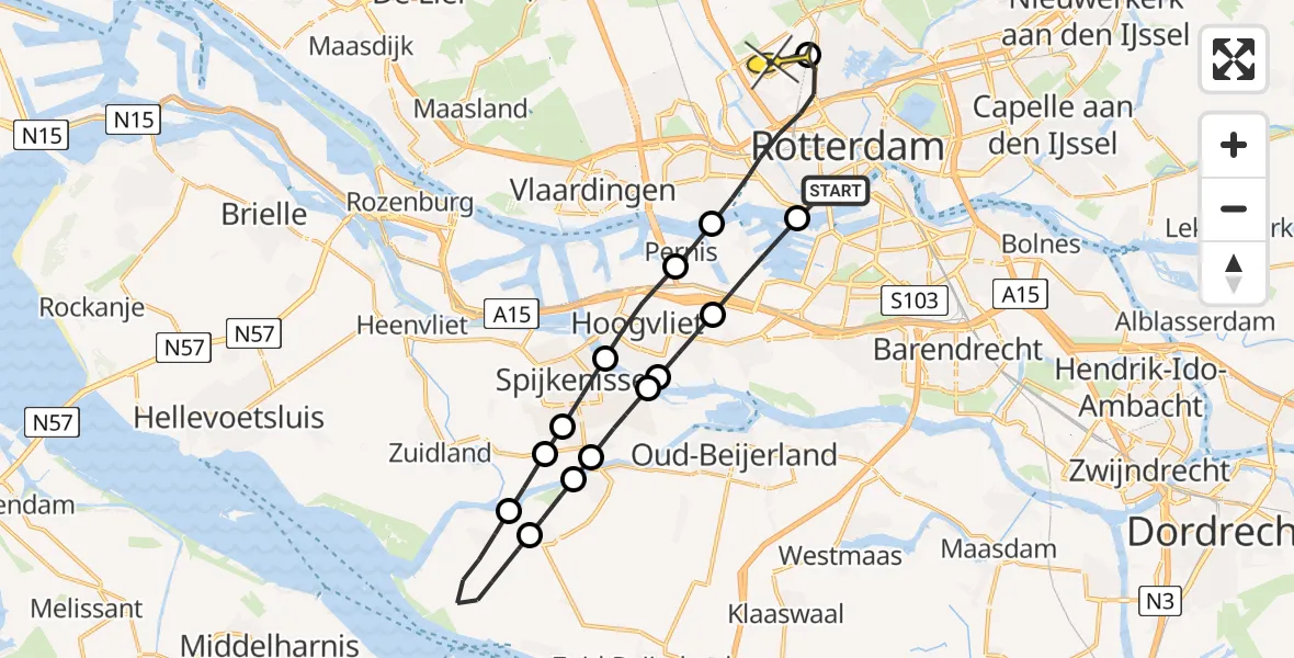 Routekaart van de vlucht: Lifeliner 2 naar Rotterdam The Hague Airport, Schiehaven