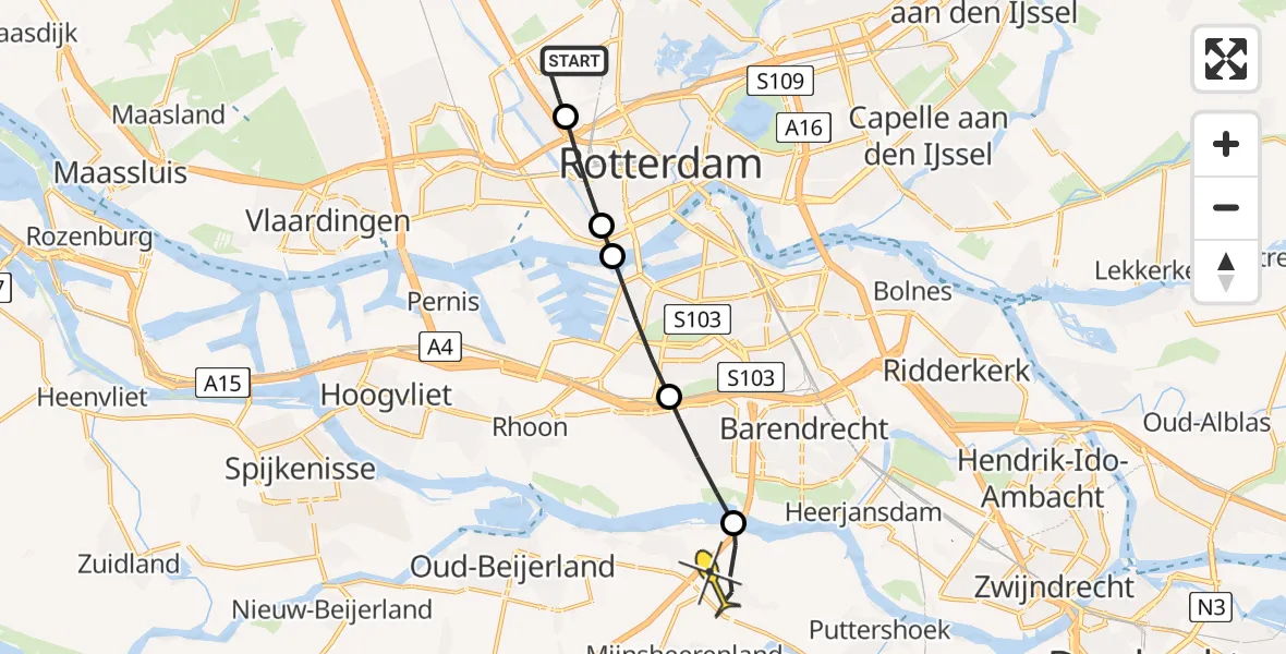 Routekaart van de vlucht: Lifeliner 2 naar Heinenoord, Tegelplaats