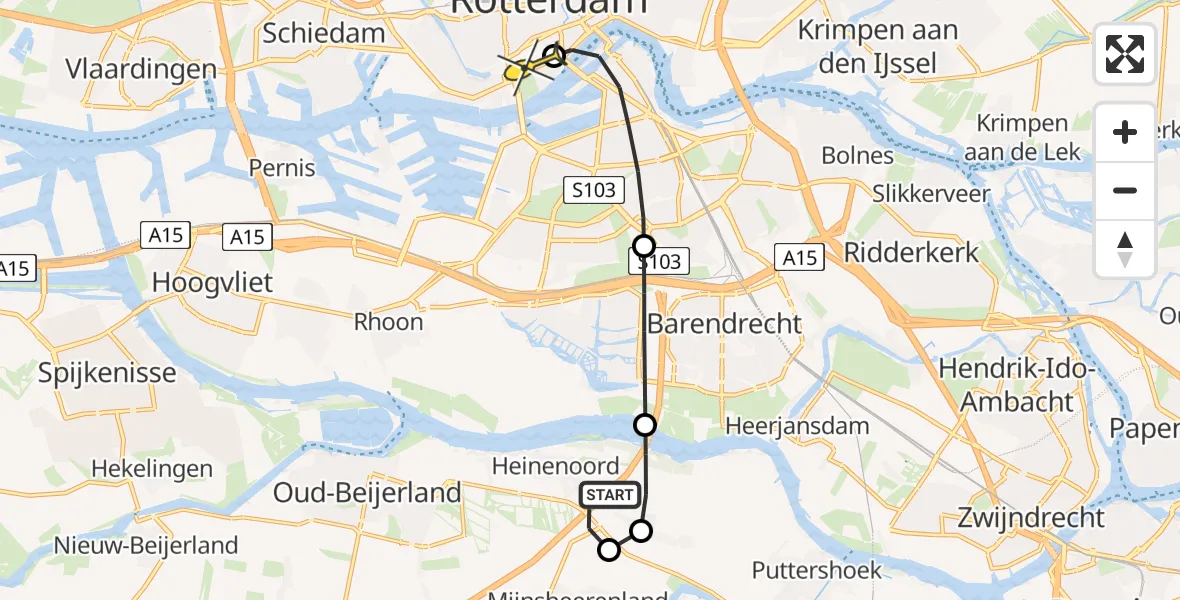 Routekaart van de vlucht: Lifeliner 2 naar Erasmus MC, Reedijk