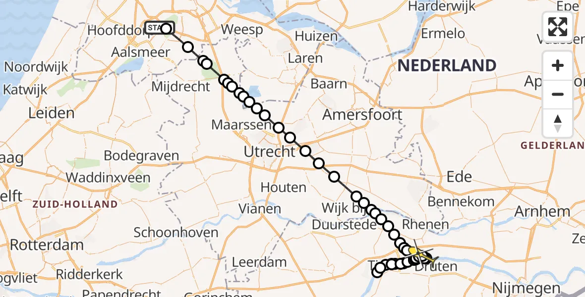 Routekaart van de vlucht: Politiehelikopter naar Ochten, Kraayveldstraat