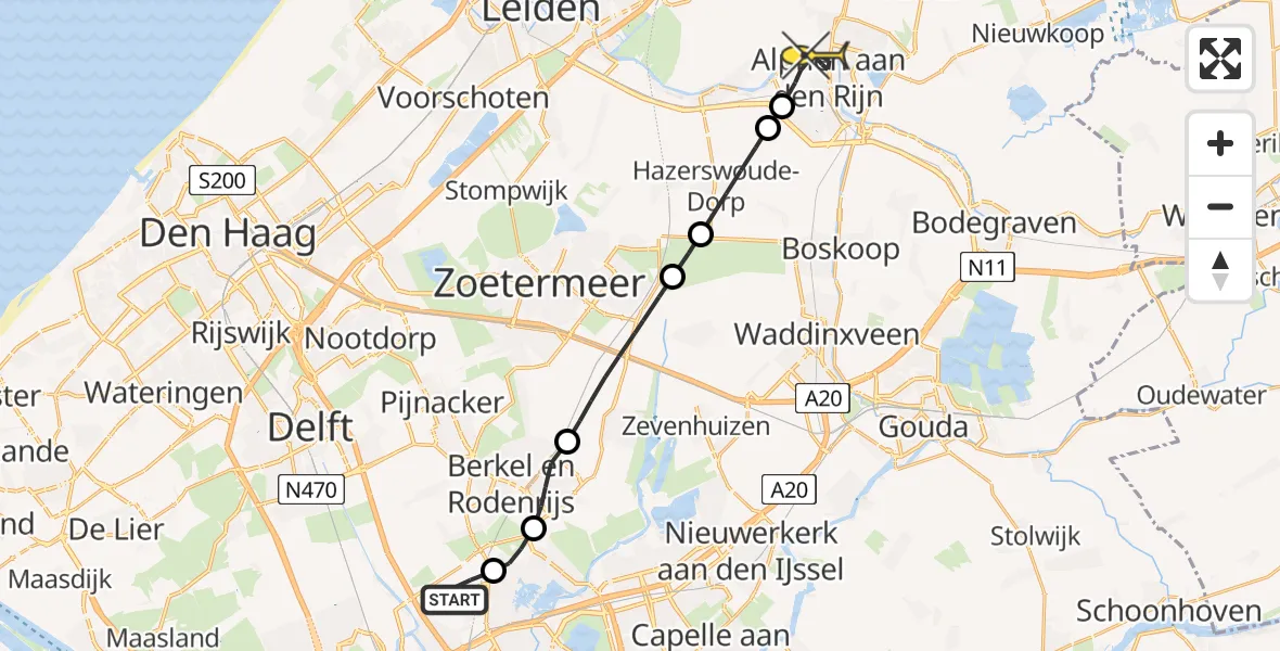 Routekaart van de vlucht: Lifeliner 2 naar Alphen aan den Rijn, Brandenburgbaan