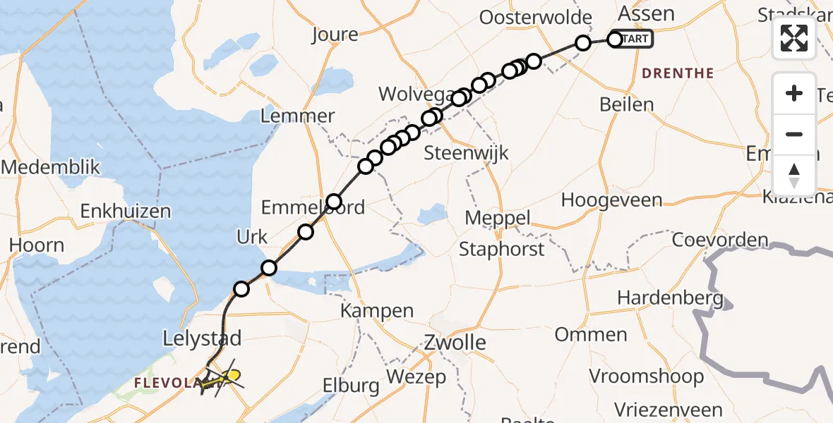 Routekaart van de vlucht: Ambulanceheli naar Lelystad Airport, Meeuwenmeer