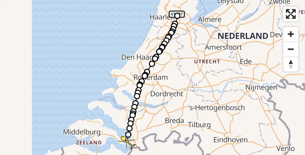 Routekaart van de vlucht: Lifeliner 1 naar Rilland, Elbaweg