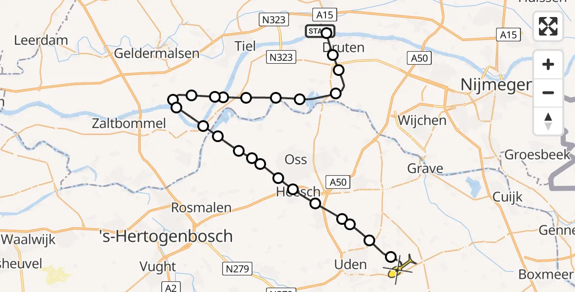 Routekaart van de vlucht: Lifeliner 3 naar Vliegbasis Volkel, Ambachtstraat