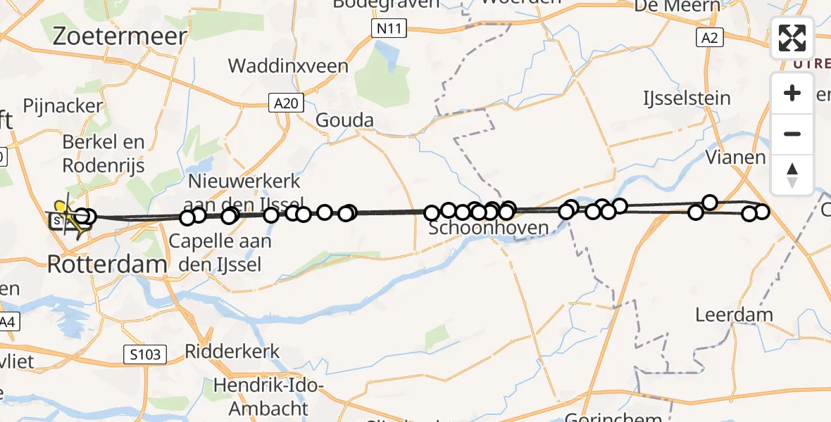 Routekaart van de vlucht: Lifeliner 2 naar Rotterdam The Hague Airport, G.K. van Hogendorpweg