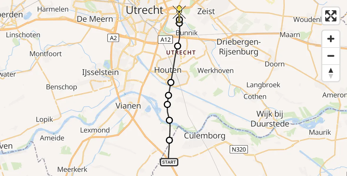 Routekaart van de vlucht: Lifeliner 3 naar Universitair Medisch Centrum Utrecht, Stokvisweg