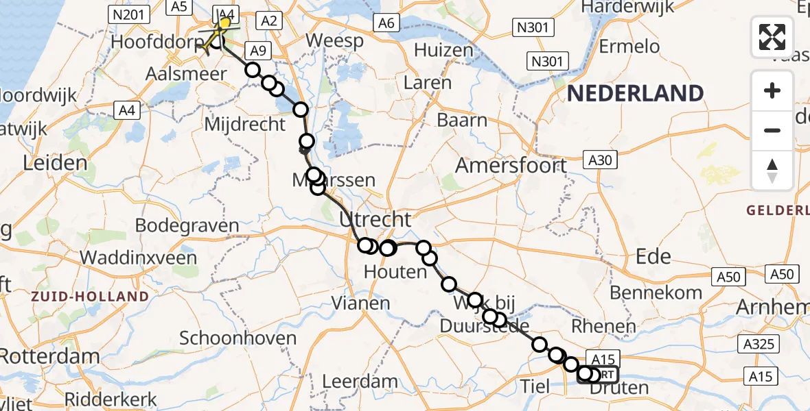 Routekaart van de vlucht: Politieheli naar Schiphol, Overnachtingshaven IJzendoorn