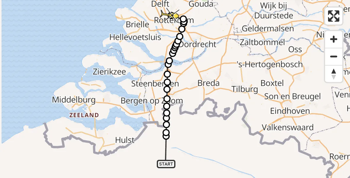 Routekaart van de vlucht: Lifeliner 1 naar Rotterdam The Hague Airport, Brandenburgbaan