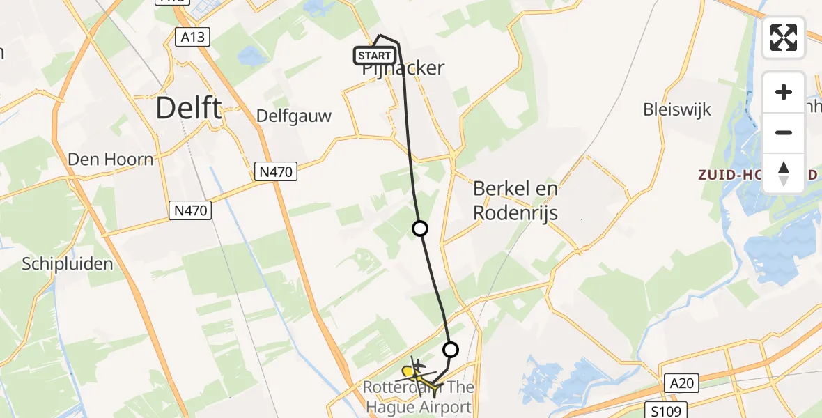 Routekaart van de vlucht: Lifeliner 2 naar Rotterdam The Hague Airport, Spoorpad