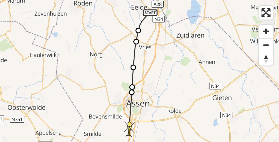 Routekaart van de vlucht: Lifeliner 4 naar Assen, Homsteeg