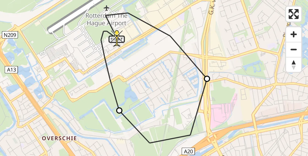Routekaart van de vlucht: Lifeliner 2 naar Rotterdam The Hague Airport, Edsger Dijkstralaan
