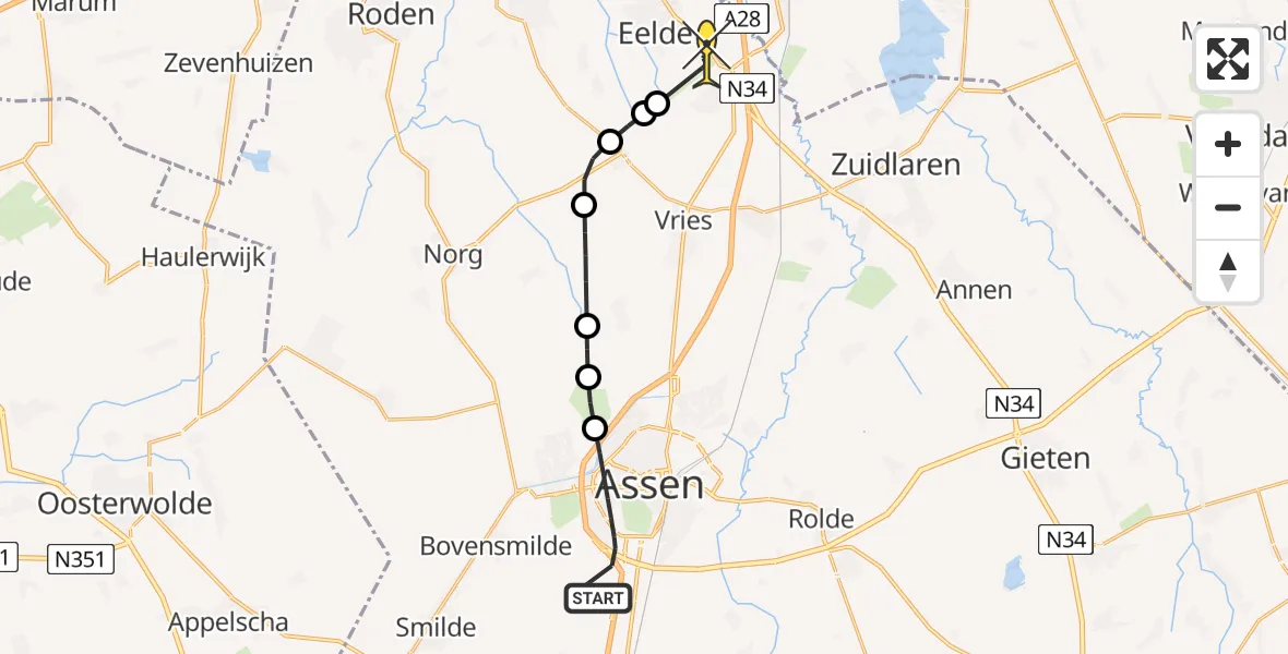 Routekaart van de vlucht: Lifeliner 4 naar Groningen Airport Eelde, De Haar