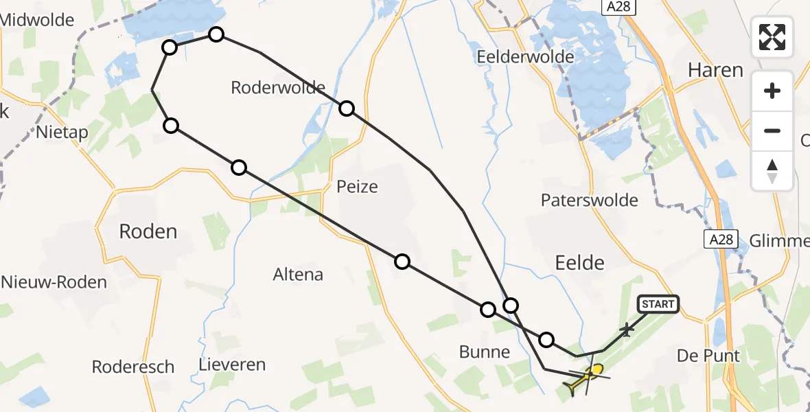 Routekaart van de vlucht: Lifeliner 4 naar Groningen Airport Eelde, Lugtenbergerweg