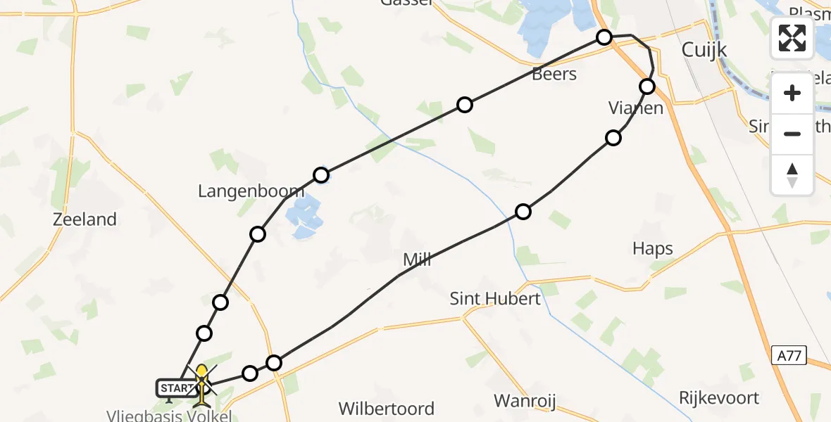 Routekaart van de vlucht: Lifeliner 3 naar Vliegbasis Volkel, Witte Dellen