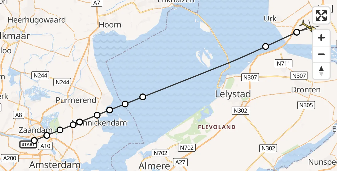 Routekaart van de vlucht: Lifeliner 1 naar Nagele, Pieter Ghijsenlaan