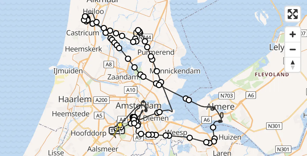 Vluchtroute Politiehelikopter van Schiphol naar Schiphol