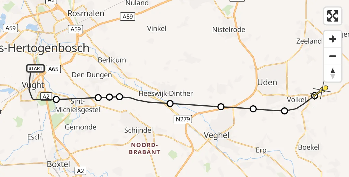 Routekaart van de vlucht: Lifeliner 3 naar Vliegbasis Volkel, Theresialaan