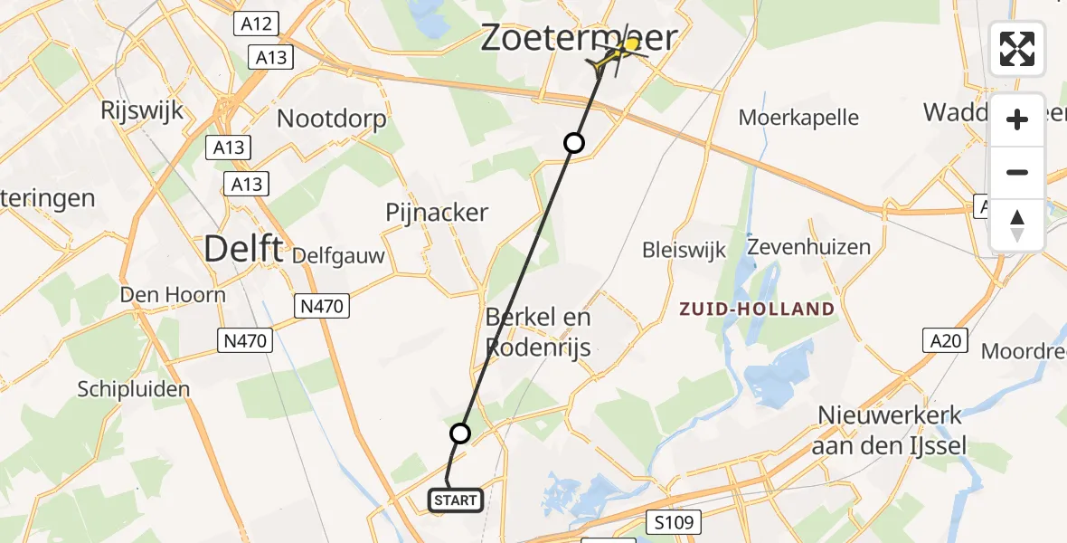 Routekaart van de vlucht: Lifeliner 2 naar Zoetermeer, Van Reverhorstpad