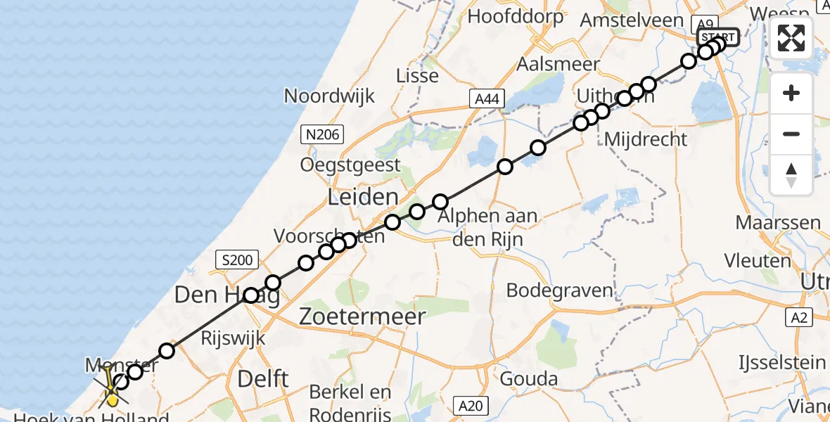 Routekaart van de vlucht: Lifeliner 1 naar 's-Gravenzande, Knooppunt Holendrecht
