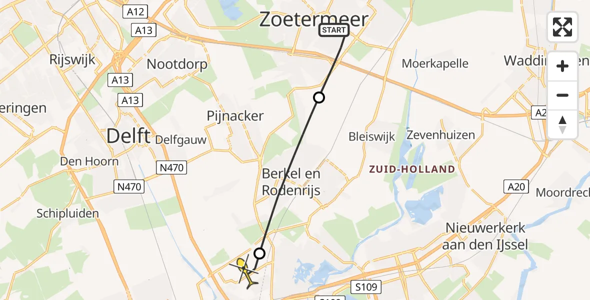 Routekaart van de vlucht: Lifeliner 2 naar Rotterdam The Hague Airport, Begraafplaats Binnenweg