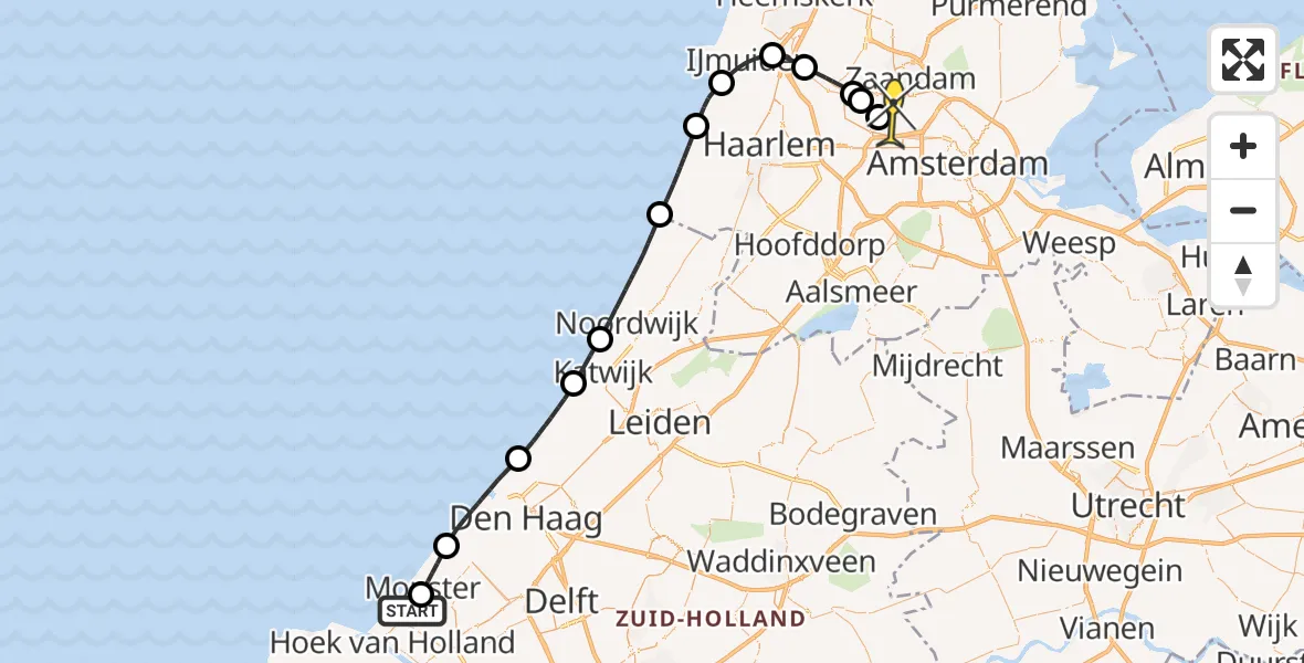 Routekaart van de vlucht: Lifeliner 1 naar Amsterdam Heliport, Vlotwatering