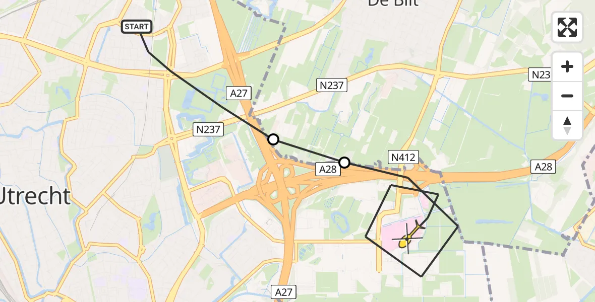Routekaart van de vlucht: Lifeliner 1 naar Universitair Medisch Centrum Utrecht, Lo Bruntpad