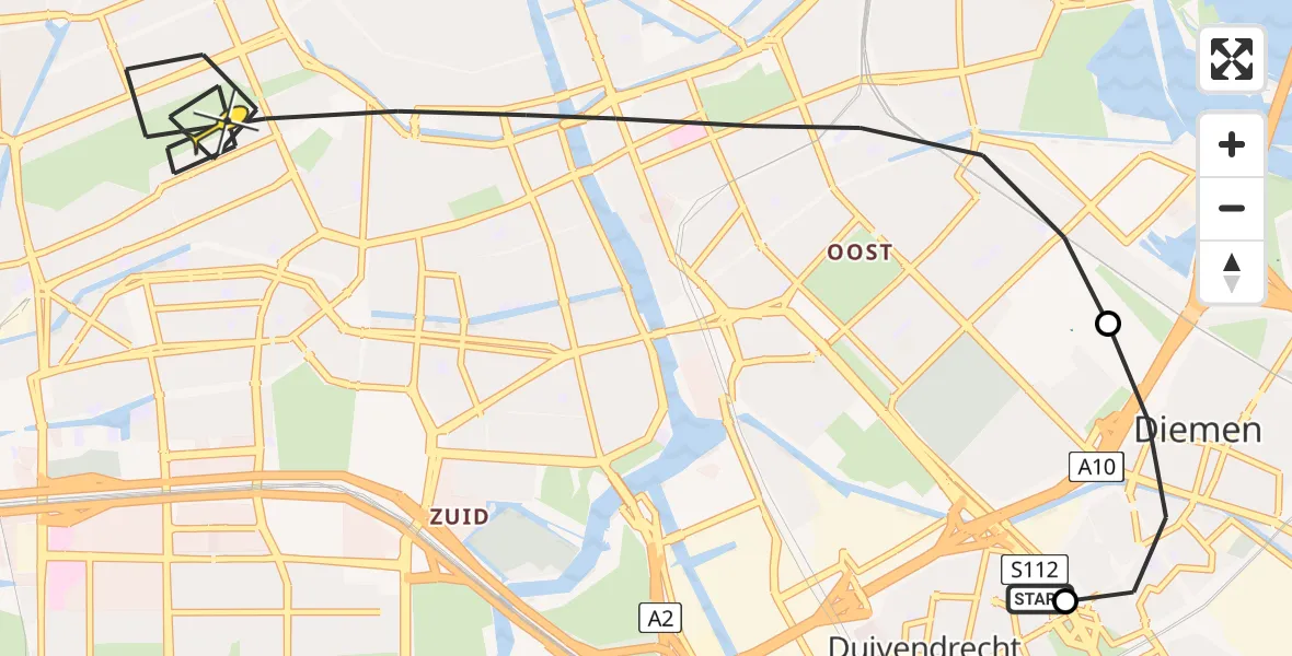 Routekaart van de vlucht: Lifeliner 1 naar Amsterdam, Berkenplein