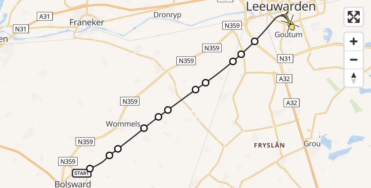 Routekaart van de vlucht: Lifeliner 4 naar Leeuwarden, Kloosterweg