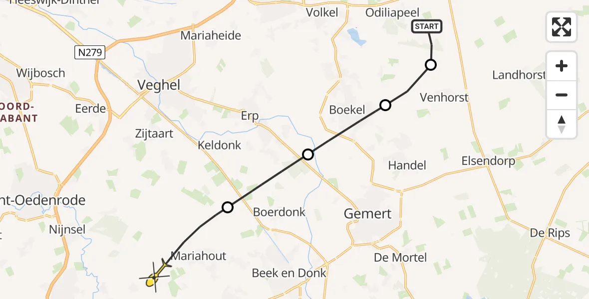 Routekaart van de vlucht: Politiehelikopter naar Nuenen, Noordstraat