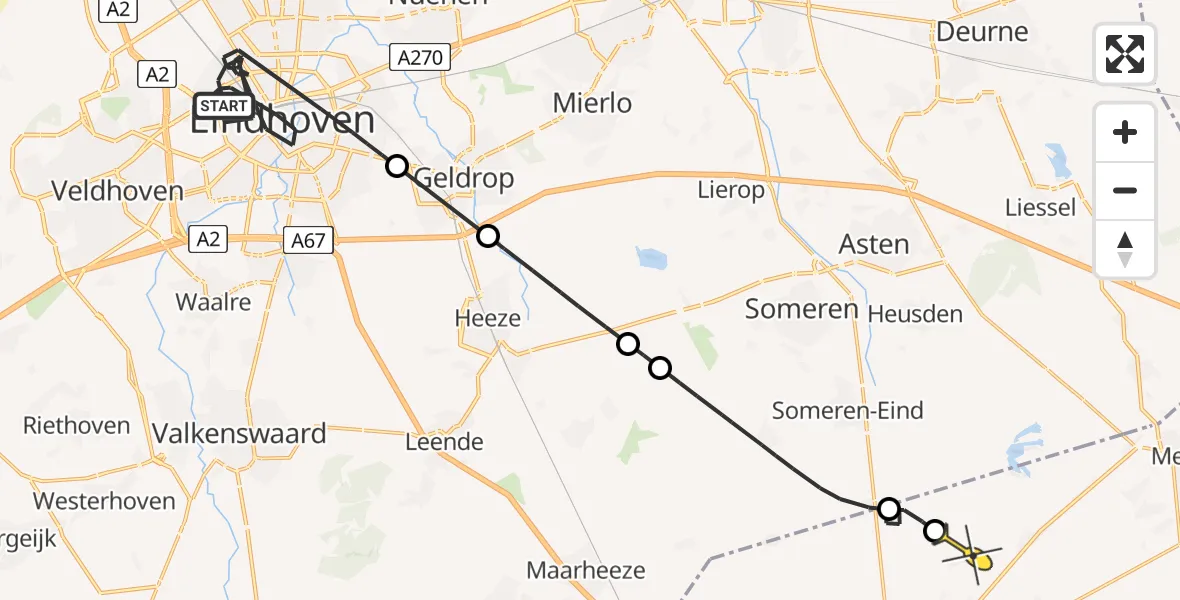 Routekaart van de vlucht: Politieheli naar Ospel, Groenewoudseweg