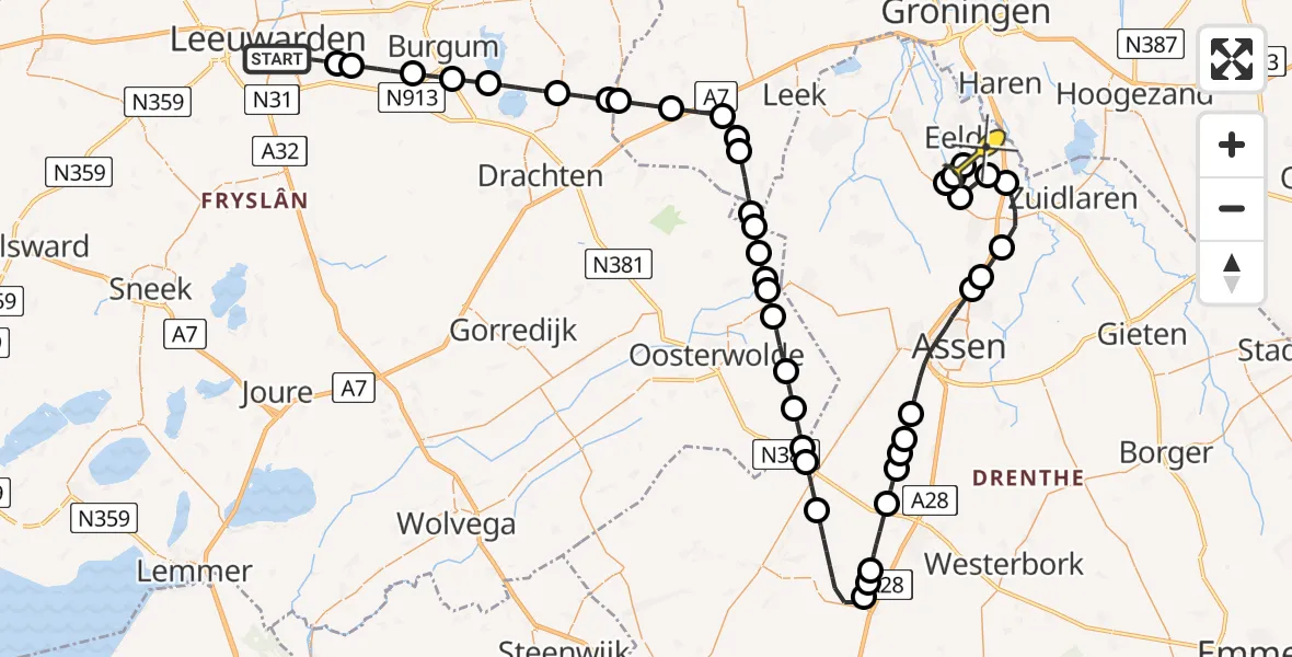 Routekaart van de vlucht: Lifeliner 4 naar Groningen Airport Eelde, Borniastraat