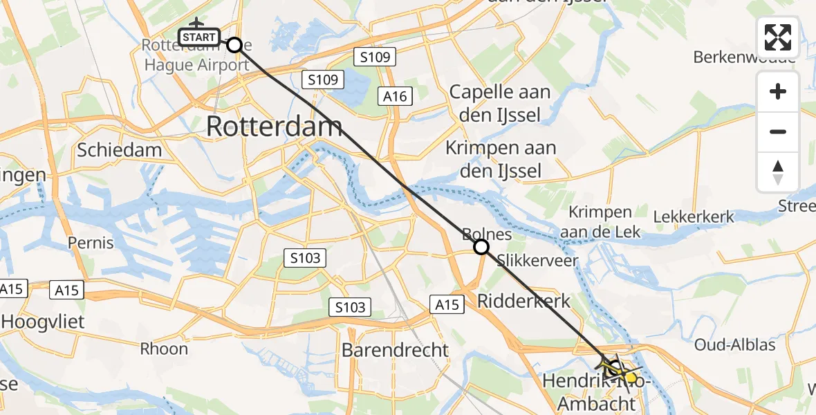 Routekaart van de vlucht: Lifeliner 2 naar Hendrik-Ido-Ambacht, Van der Duijn van Maasdamweg