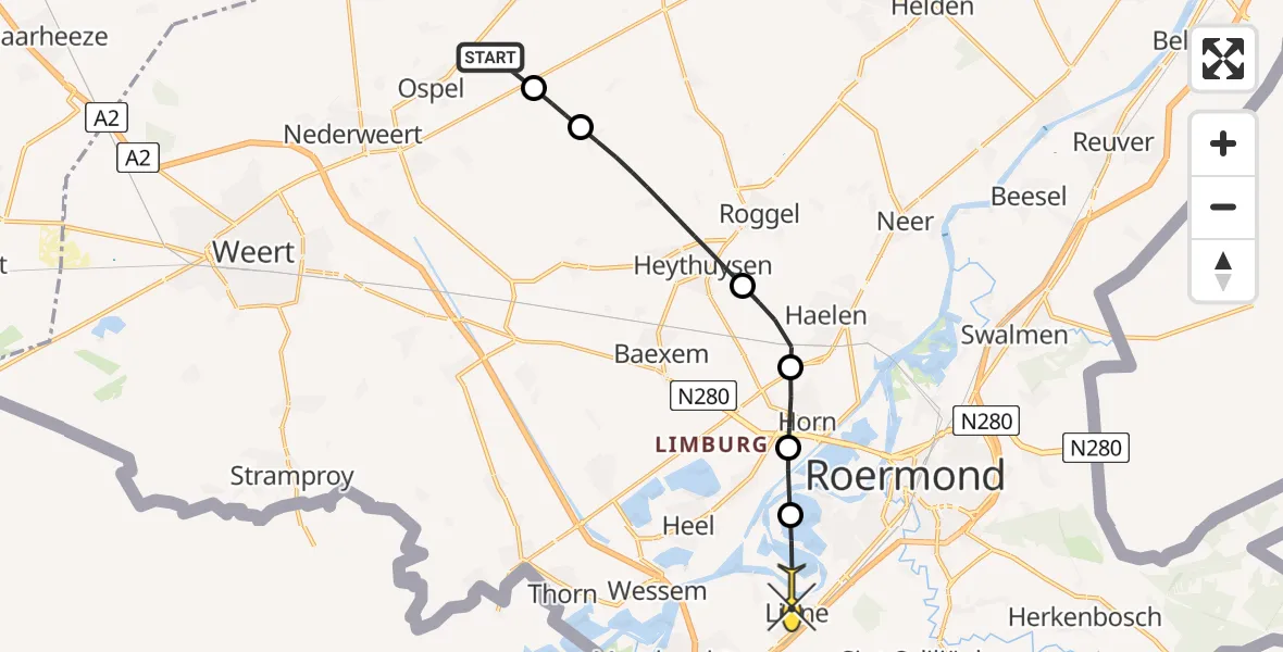 Routekaart van de vlucht: Politiehelikopter naar Linne, Gebleektendijk
