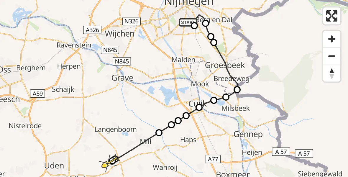 Routekaart van de vlucht: Lifeliner 3 naar Volkel, d'Almarasweg