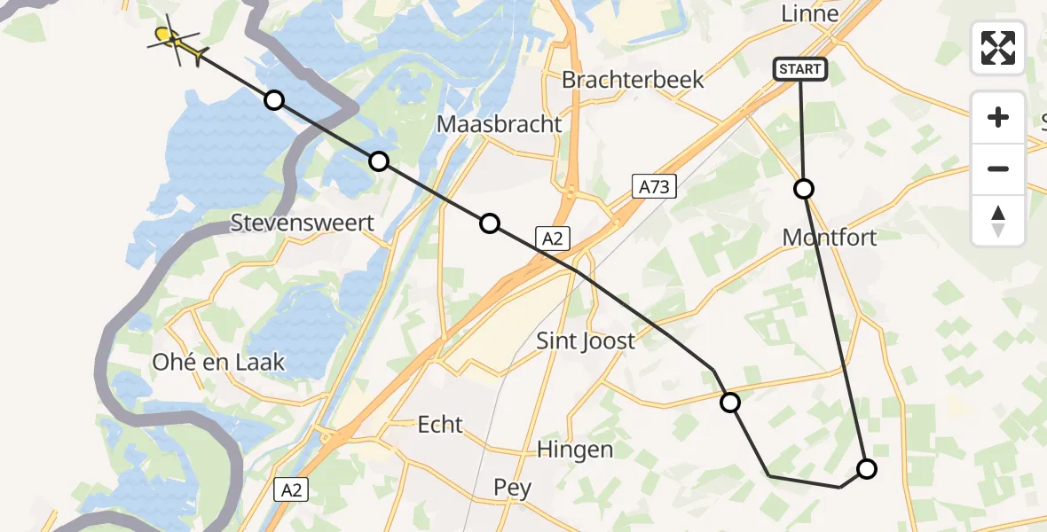 Routekaart van de vlucht: Politieheli naar Kinrooi, Stationsweg