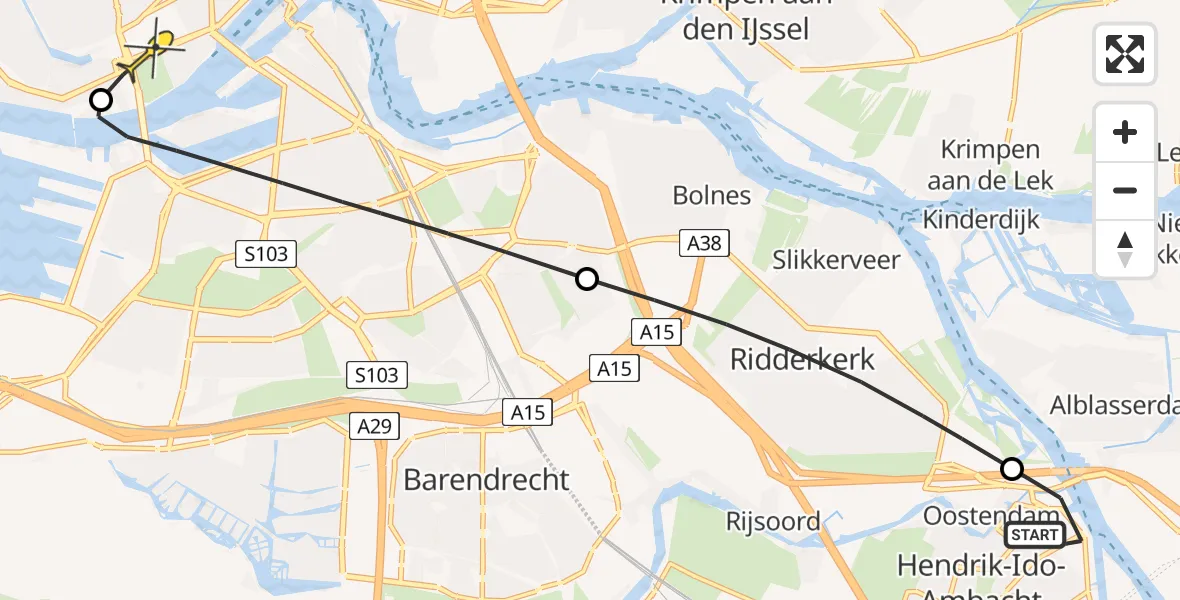 Routekaart van de vlucht: Lifeliner 2 naar Erasmus MC, Veerweg