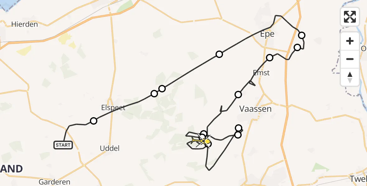 Routekaart van de vlucht: Politiehelikopter naar Wenum Wiesel, Zijbeek west 4