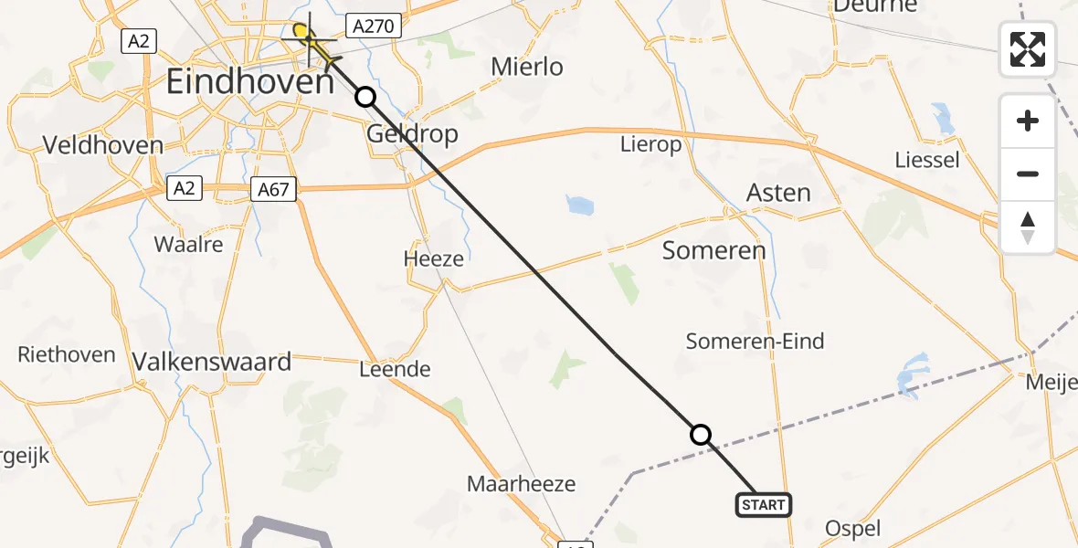 Routekaart van de vlucht: Politieheli naar Eindhoven, Karissteeg