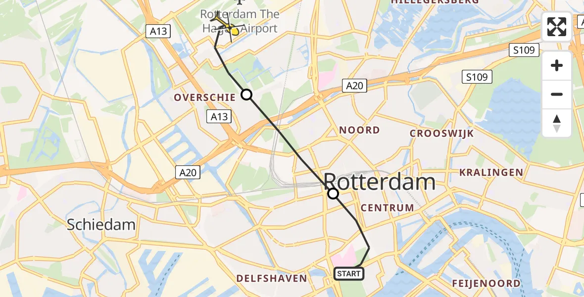 Routekaart van de vlucht: Lifeliner 2 naar Rotterdam The Hague Airport, Westersingel