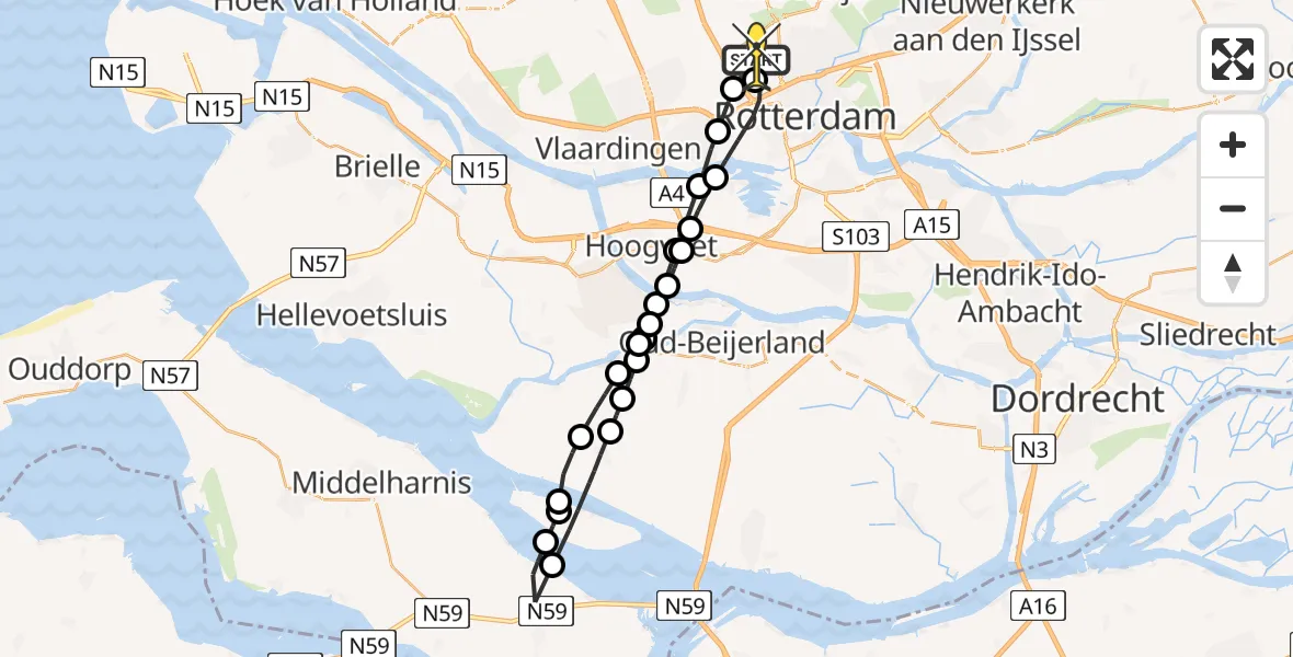 Routekaart van de vlucht: Lifeliner 2 naar Rotterdam The Hague Airport, Schipholstraat
