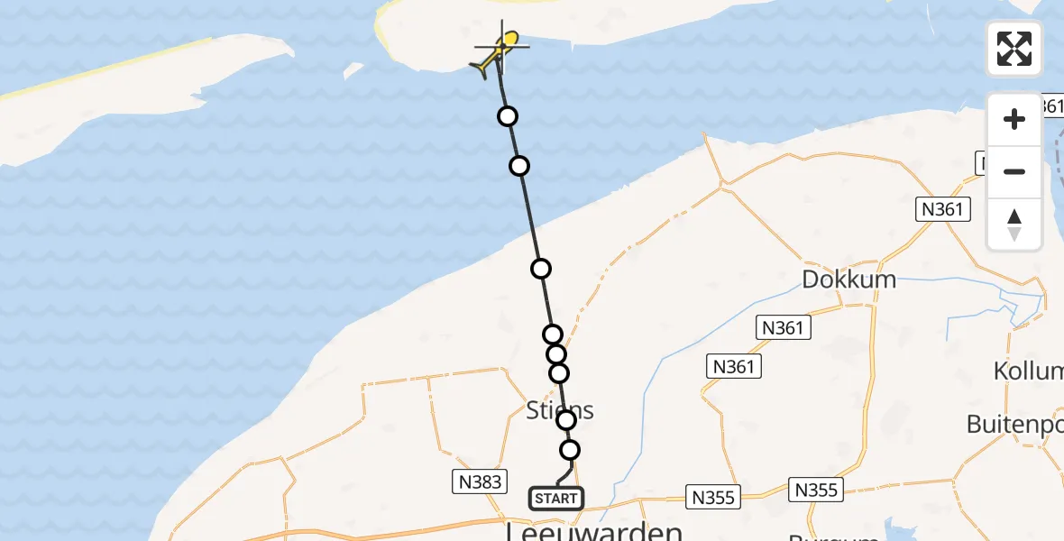 Routekaart van de vlucht: Ambulanceheli naar Ballum, Keegsdijkje