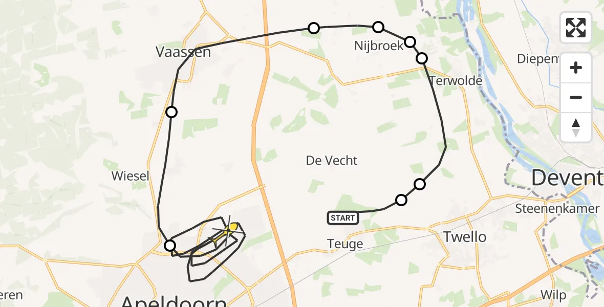 Routekaart van de vlucht: Politiehelikopter naar Apeldoorn, Oude Wezeveldseweg