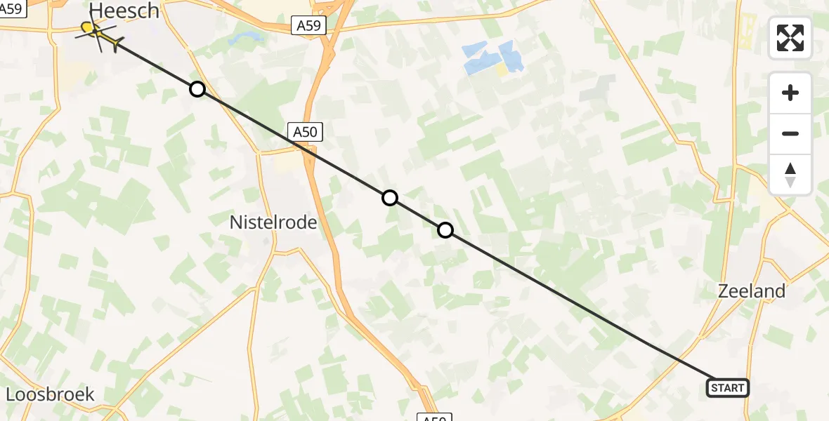 Routekaart van de vlucht: Politiehelikopter naar Heesch, Bosweg