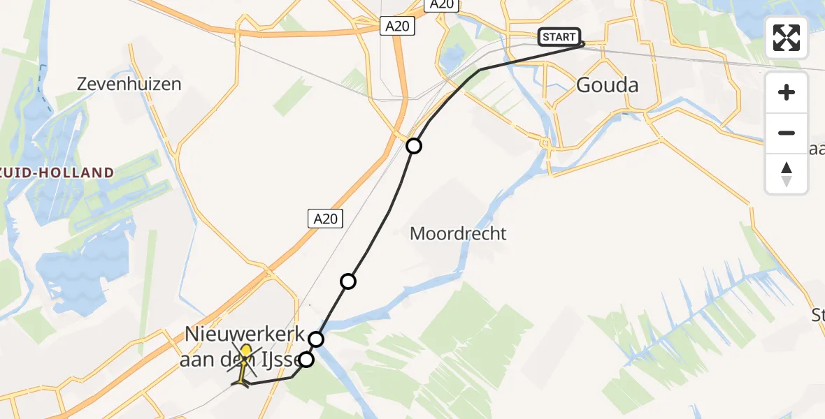 Routekaart van de vlucht: Politieheli naar Nieuwerkerk aan den IJssel, Vlonderpad