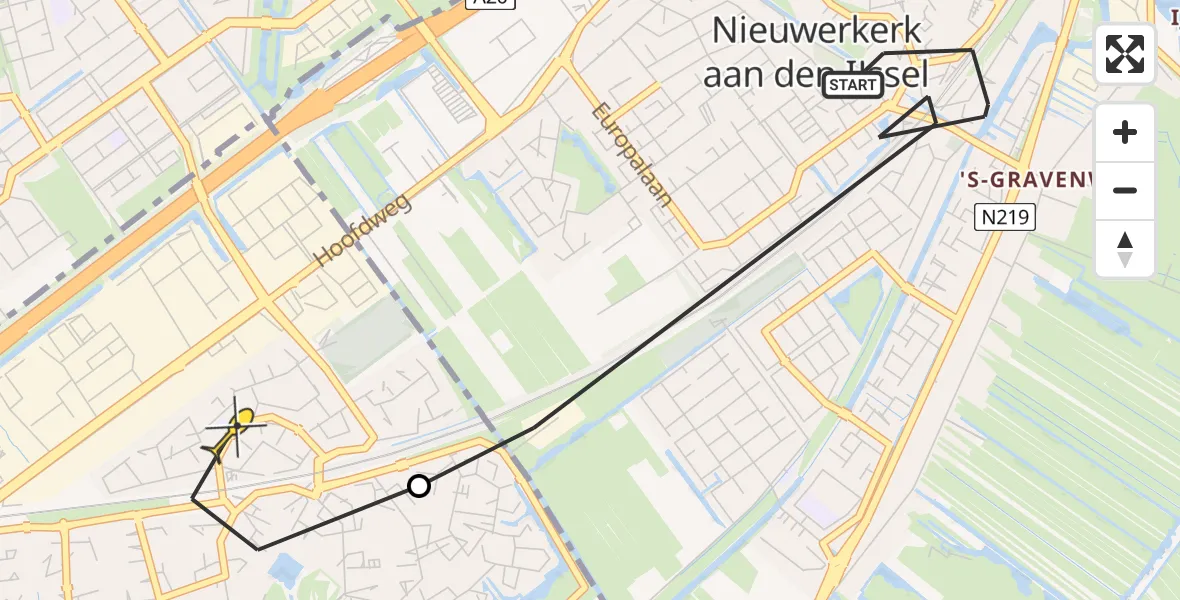 Routekaart van de vlucht: Politieheli naar Capelle aan den IJssel, Nieuwerkerkse Tocht