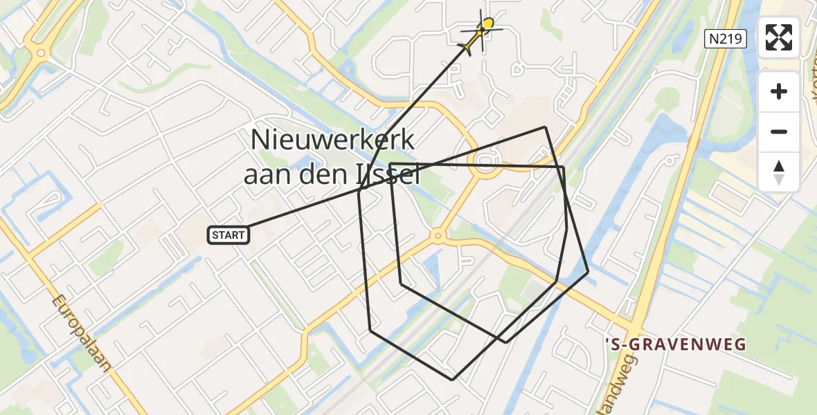 Routekaart van de vlucht: Politiehelikopter naar Nieuwerkerk aan den IJssel, Eendendaal