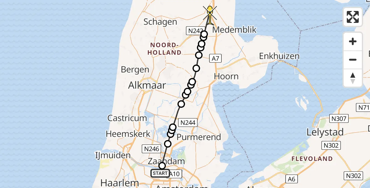 Routekaart van de vlucht: Lifeliner 1 naar Middenmeer, Kanaalkade