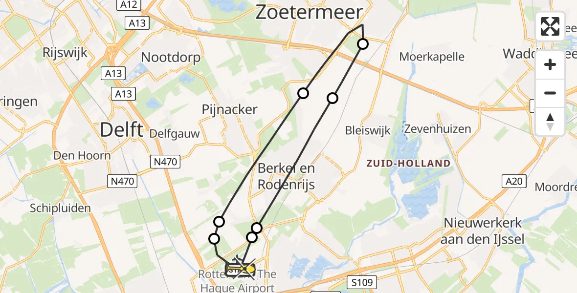 Routekaart van de vlucht: Lifeliner 2 naar Rotterdam The Hague Airport, Bovendijk